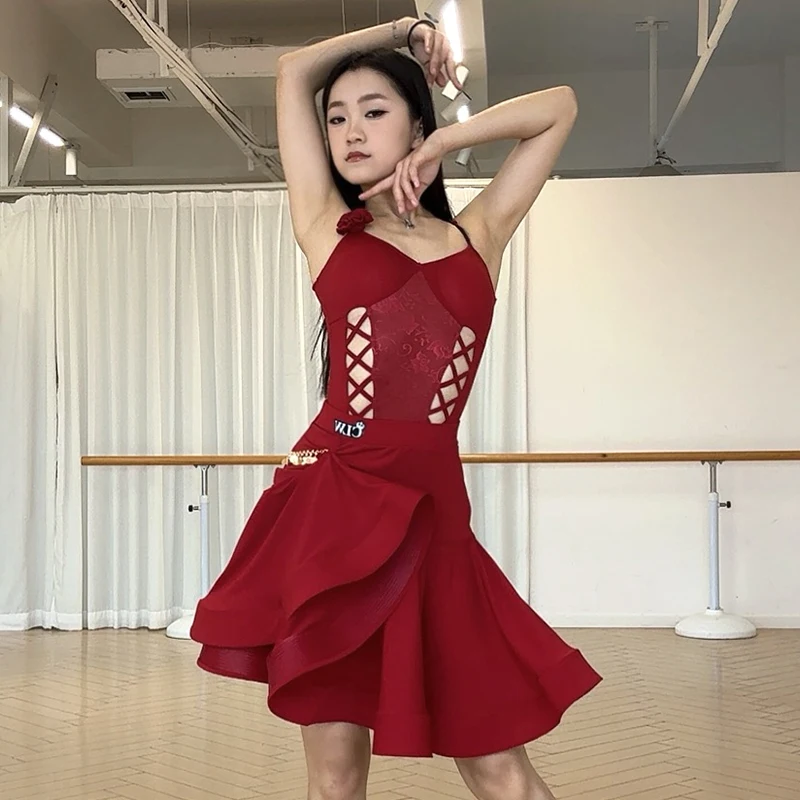 ラテン 競技会 ドレス オーダー 社交ダンスドレス】I DANCE MW 商品番号 2352LATIN （真紅