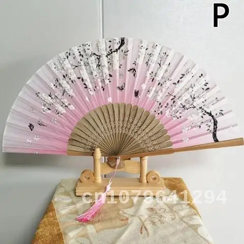 

Chinese Style Flower Fan Lace Silk Folding Hand Held Floral Pattern Wedding Party Folding Fan Dance Photo Prop Tool Art Craft