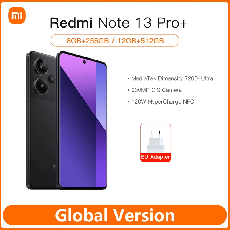 Xiaomi Redmi Note 13 Pro Plus 5G Smartphone 200Mp Ois Camera 6.67 "Display Curvo Moled 120W Hypercharge 120Hz