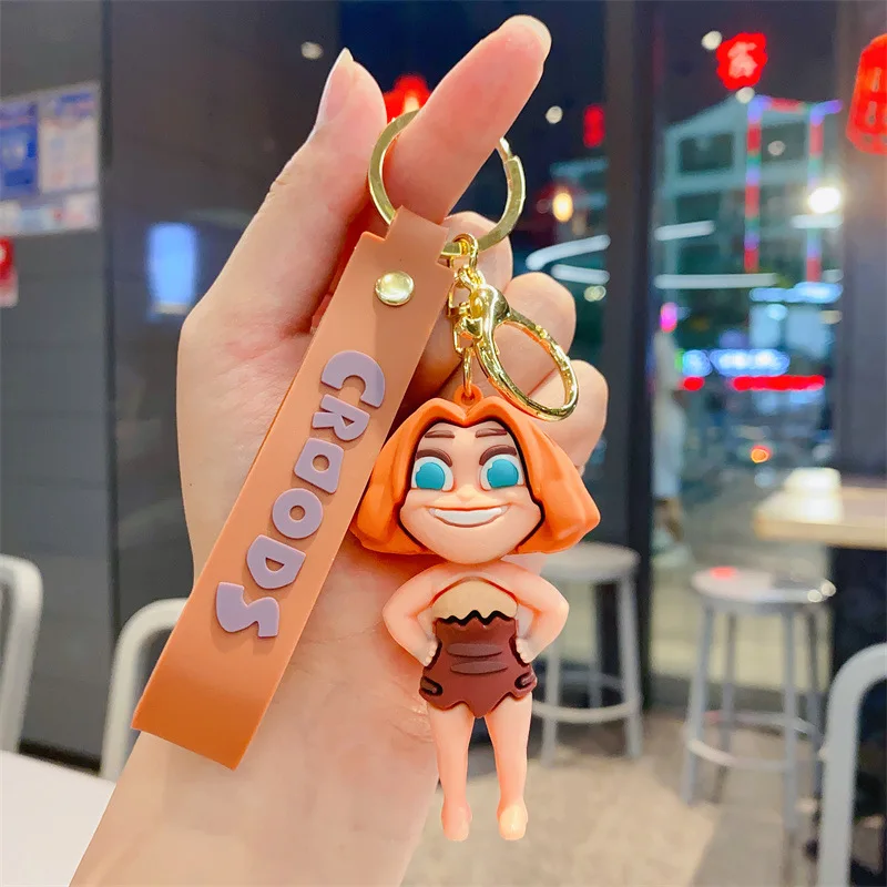 Cartoon Comedy Figure Pendant Keychain Anime Grug Eep Guy Thunk 3D Rubber Character Keyring Jewelry Adventure Cosplay Gift