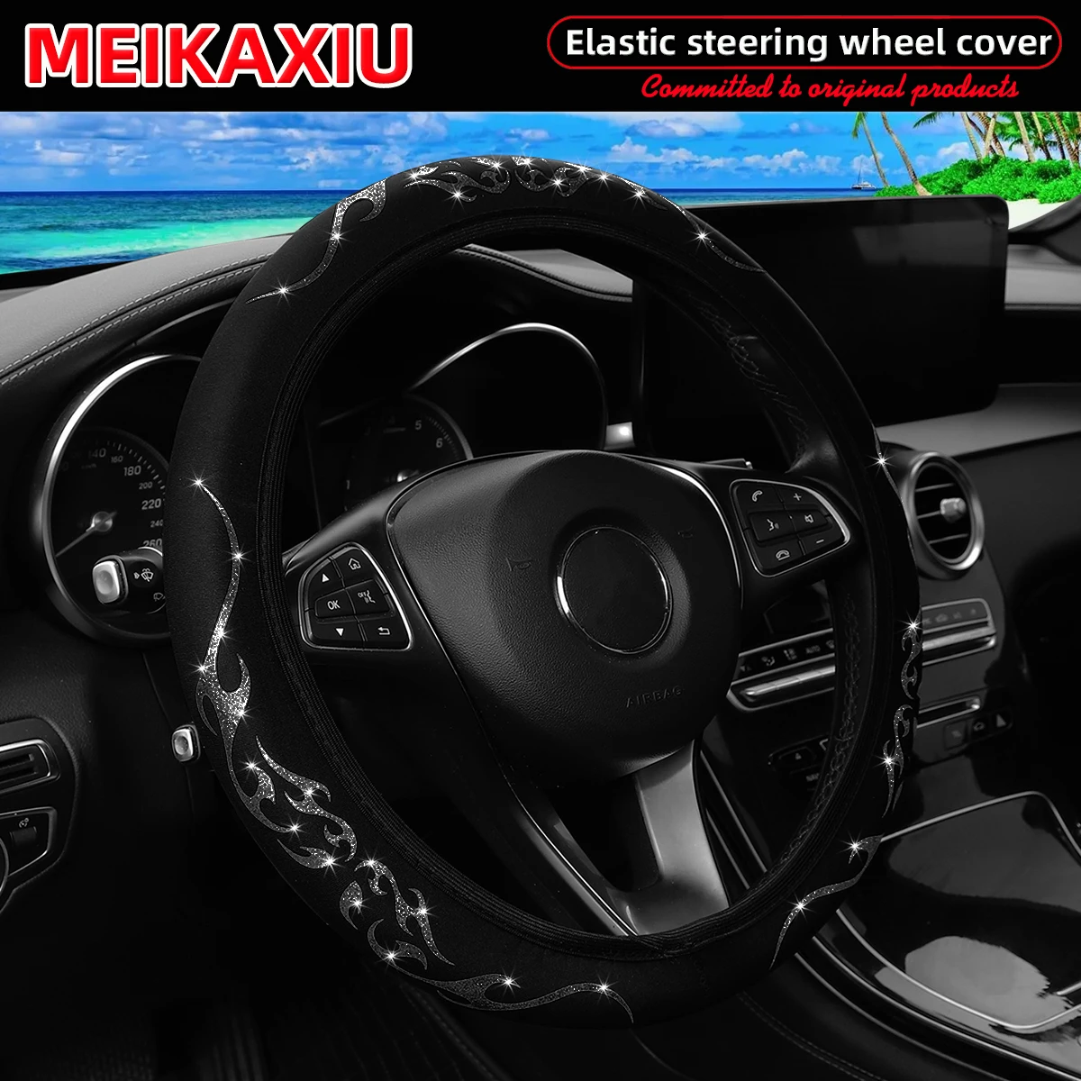 Luxury Flame Totem Leather Car Wheel Cover - Women's Style, 14.5-15 Inch