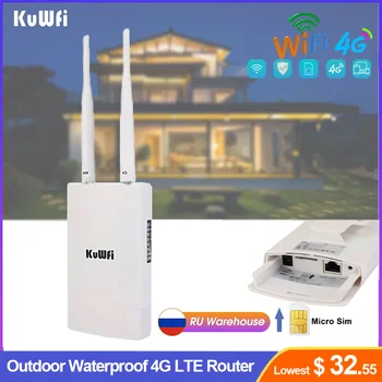 Kuwfi 야외 4G LTE 라우터, 150Mbps 무선 와이파이 라우터, SIM 카드 슬롯, IP 카메라 지지대 48V POE용 고속 안테나