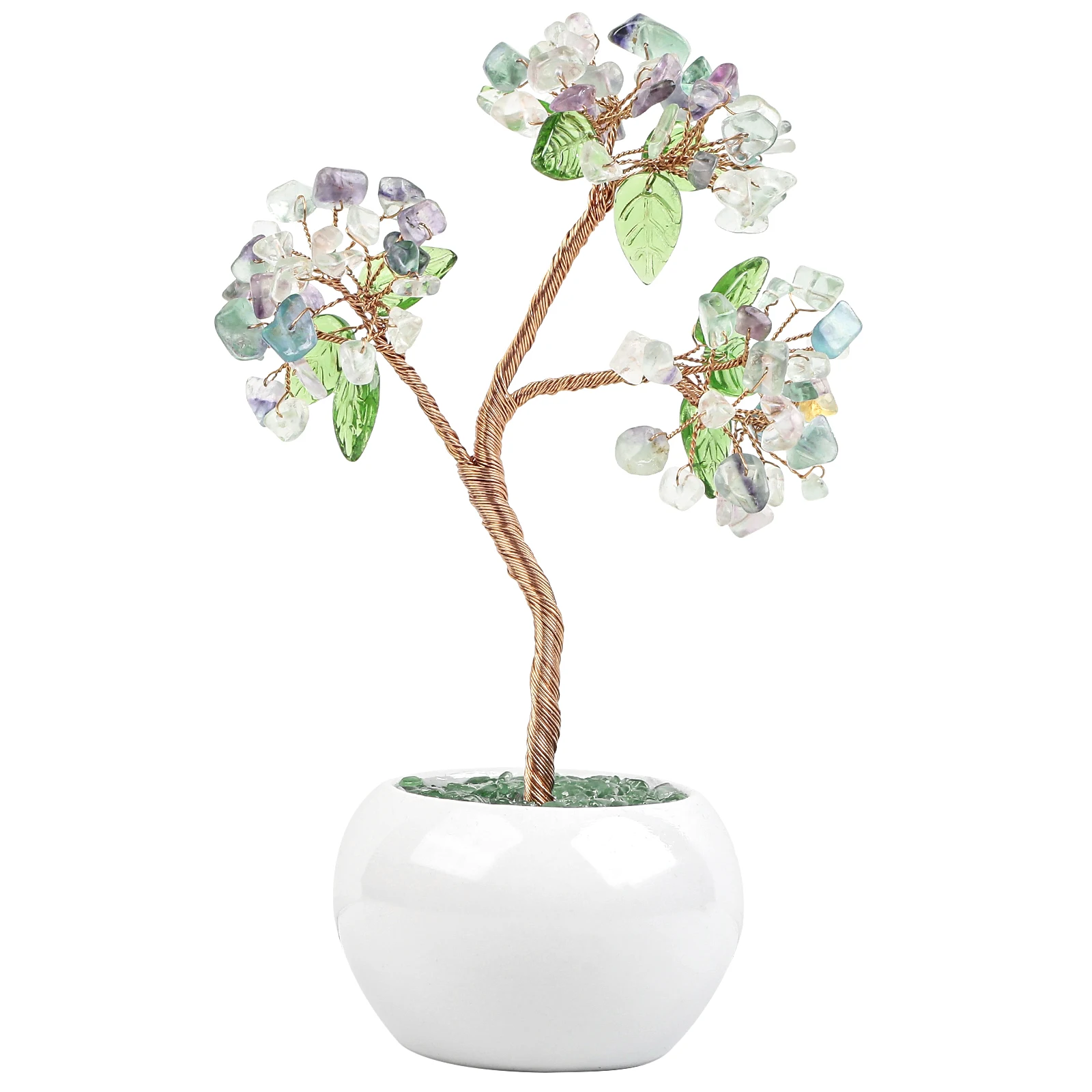 Healing Aquamarine Crystal Money Tree With Ceramic Base Bonsai Lucky Tree Feng Shui Home Decor Desktop Ornaments