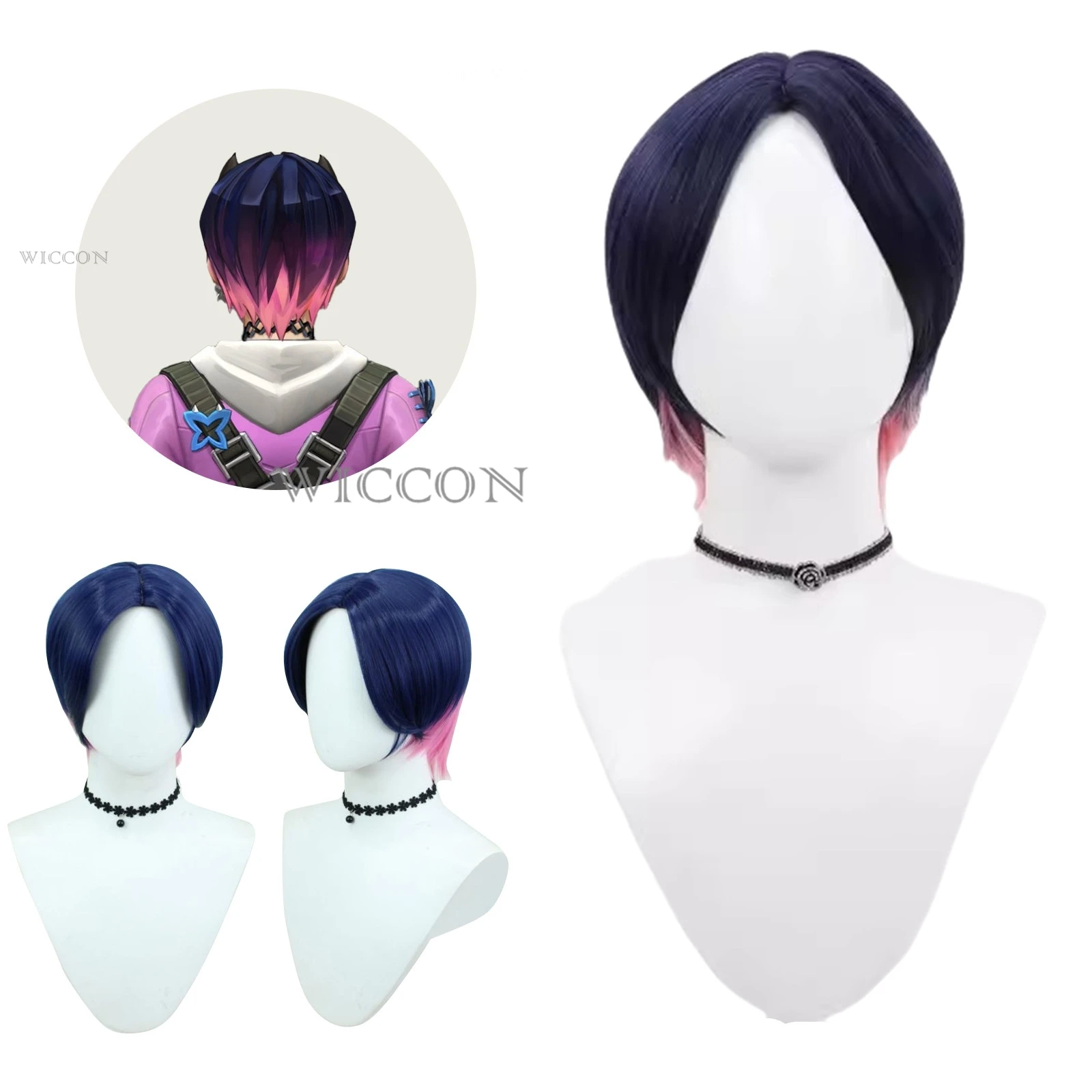 

Valorant New Hero Clove Cosplay Wig Short Heat Resistant Synthetic Hair Halloween Party Role Play + Free Wig Cap
