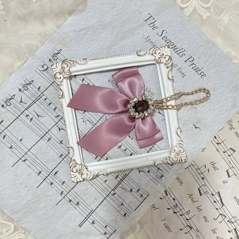 Japanese Style Women Cute Key Chain Ring Bag Accessories Rhinestone Bow Metal Bowknot Diamond Phone Pendant Ornament