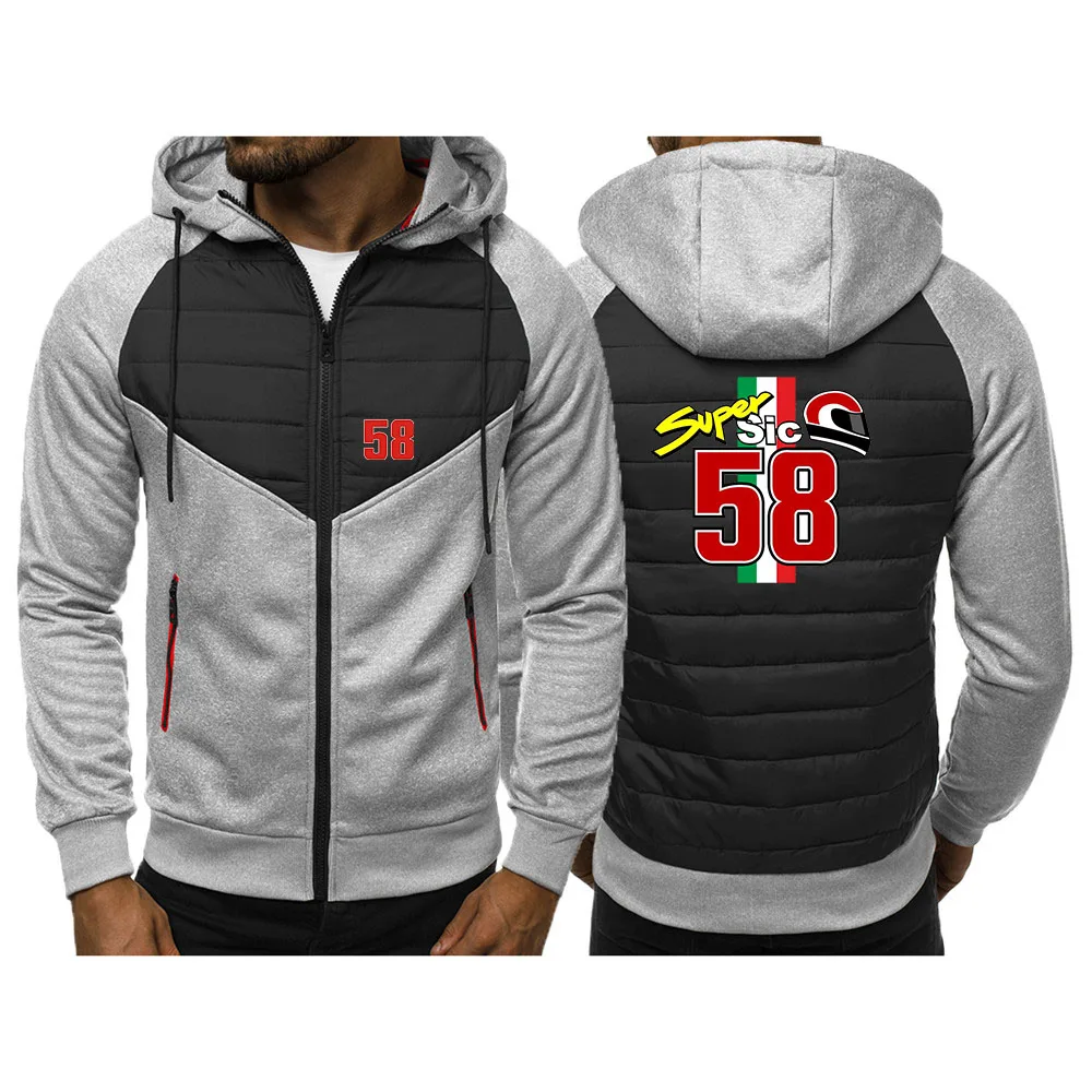 2023 New Spring Autumn Men 58 Super Sic Marco Simoncel Tricolor Hooded Jacket Casual Slim Patchwork Zipper Long Sleeve Clothing