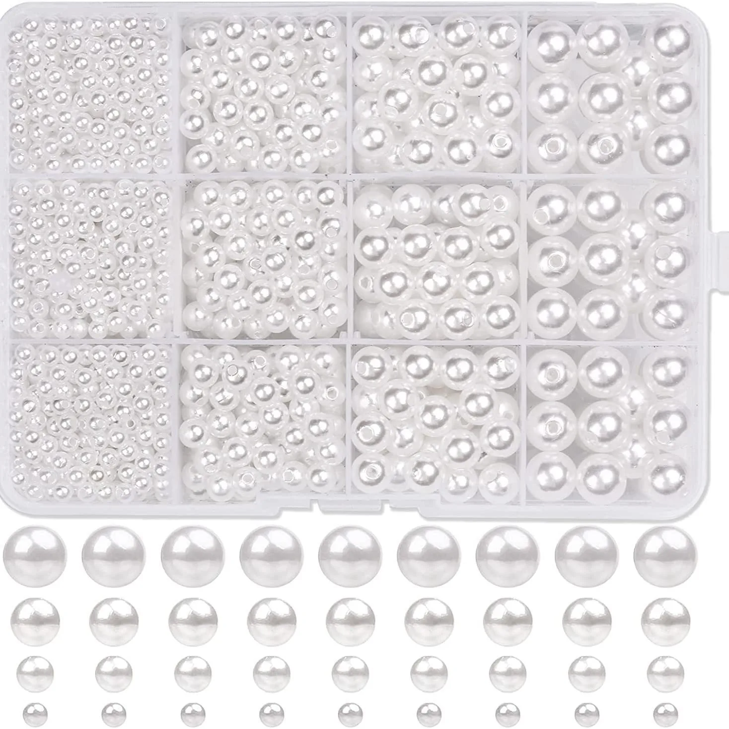 1320Pcs Pearl Beads for Jewelry Making 4/6/8/10mm Round Pearls for Bracelets Making Kit for Bracelet Necklace DIY Decoration