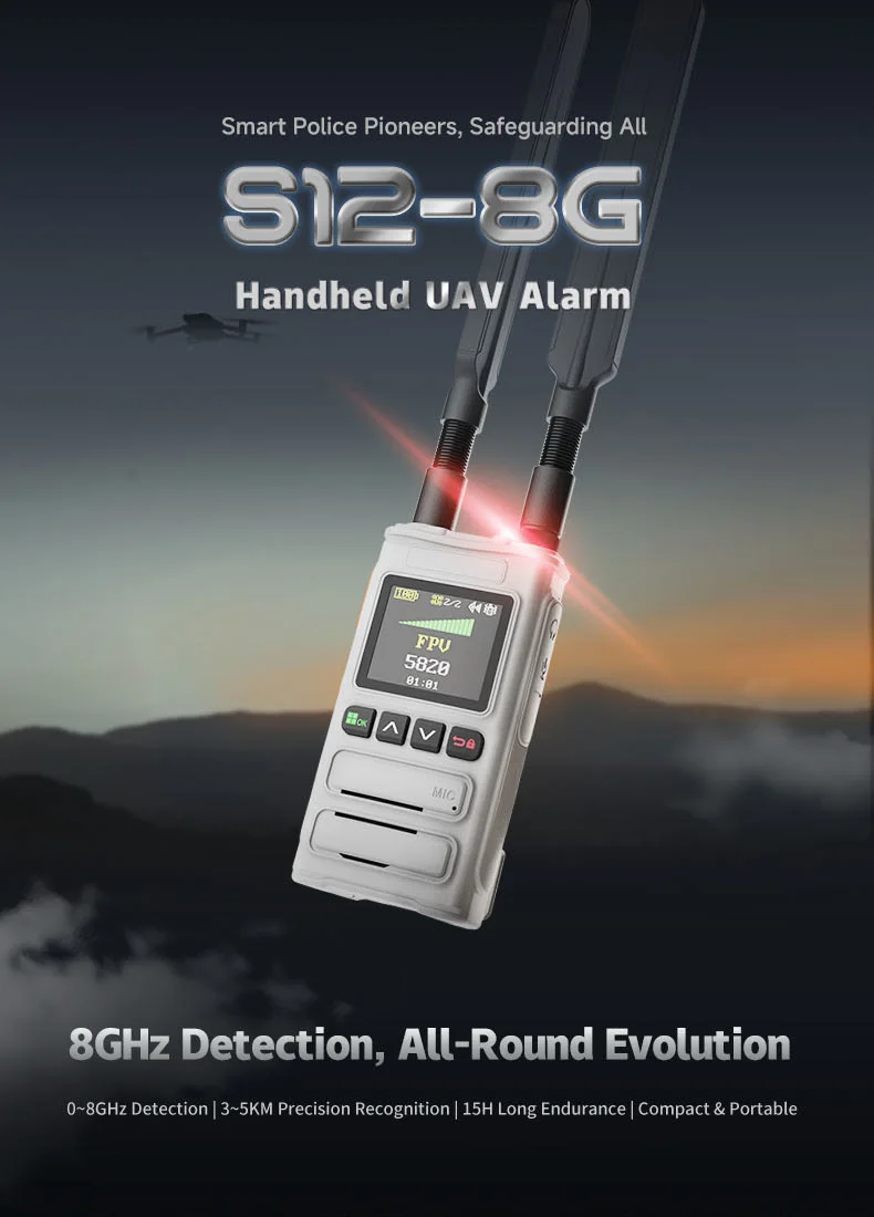 Skydroid S12-8G 8GHz 3km-5km Drone Detector, Handheld Alarm with 6000mAh Battery
