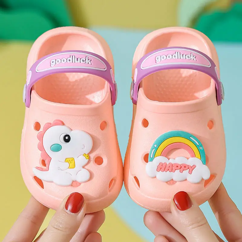 Cute Yellow Dinosaur Garden Clogs Summer Shoes Girls Pink Slides Slippers Rainbow Sandals Children's Shoes New Beach Mules Clogs
