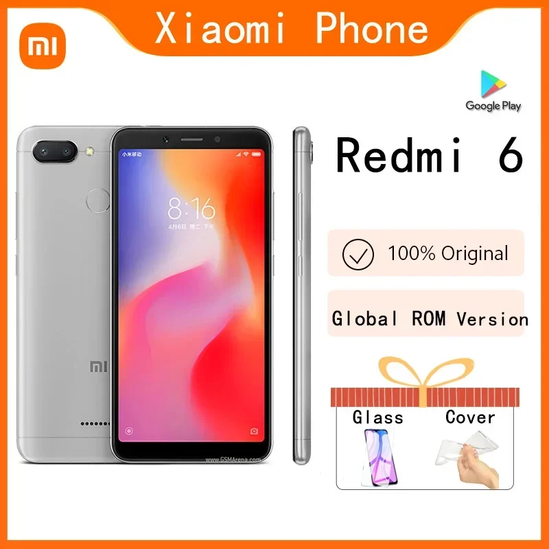 Original Xiaomi Redmi 6 4GB 64GB 13000mAh 6.6 inch celular googleplay Fingerprint Octa-core Global Rom 4G Smartphone 5