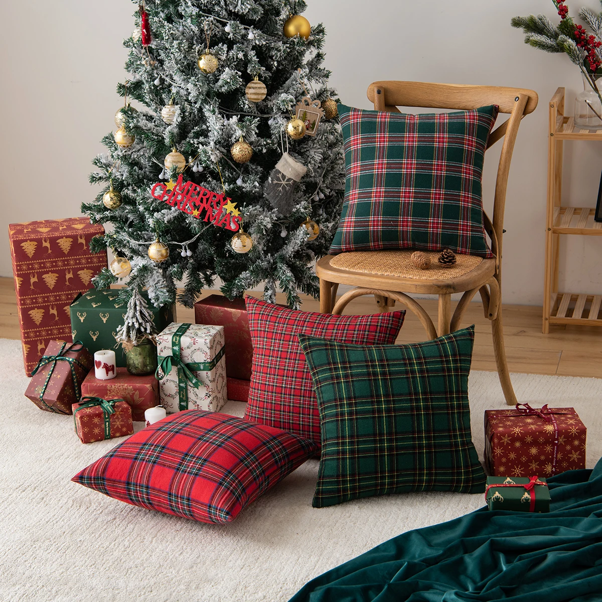 Groene kussenslopen 45x45 cm set van 2 kerst retro tartan gebreide kussenslopen winter kerst decoratieve kussenslopen voor bank bed decoratie woonkamer