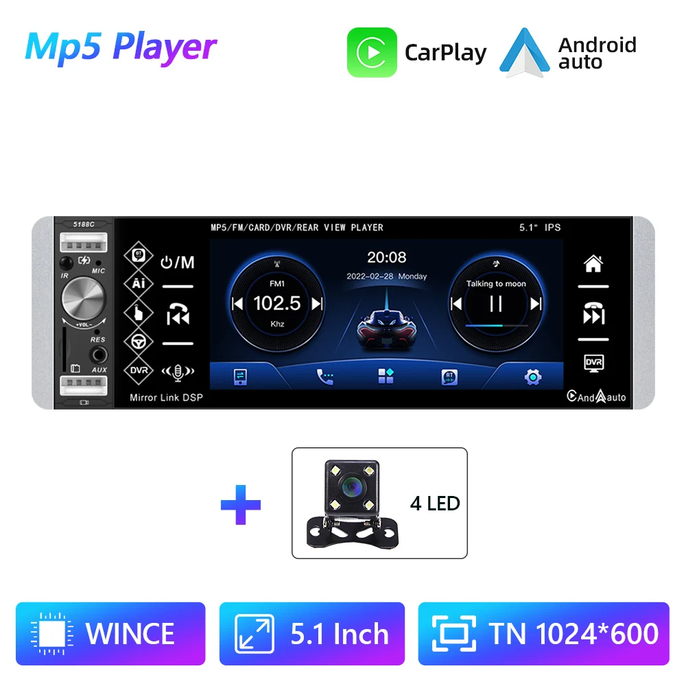 pioneer car audio Podofo 1din MP5 Player Touch Car Radio RDS AM FM 4-USB 5.1 Inches Support Android Mirrorlink Bluetooth Carplay Autoradio DVR car audio installation near me Car Radios