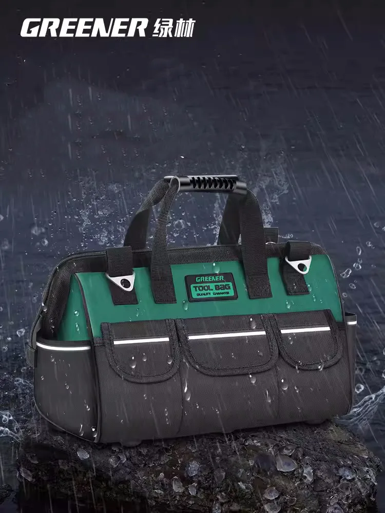 Bolsa De Herramientas De Lona De Gran Capacidad Con Boca Ancha Resistente Al Agua Bolso De Almacenamiento De Herramientas Con Cremallera Extendida Perfecto Para Tornillos