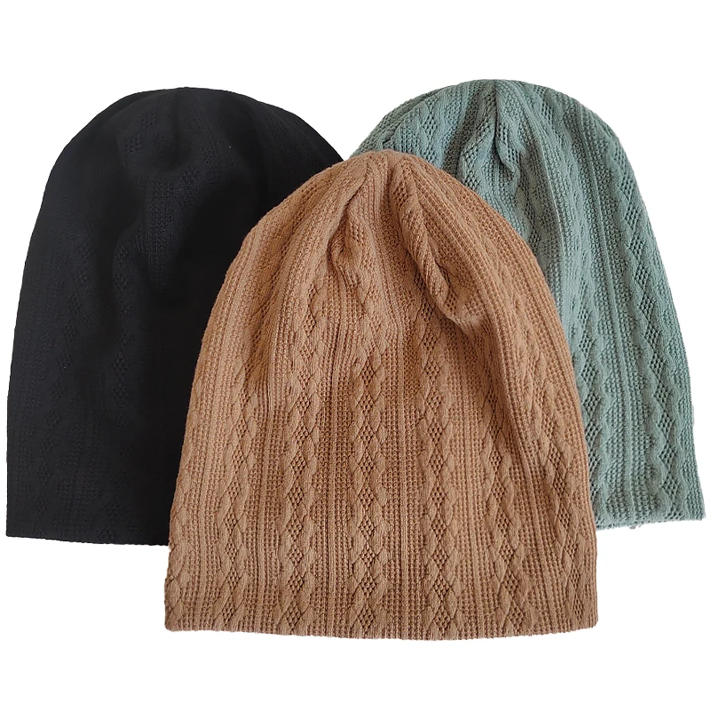 Geebro Women Spiral Stripe Soft Beanie Hat Autumn Winter Knitted Casual Beanies Femme Outdoor Baggy Solid Color Caps 2
