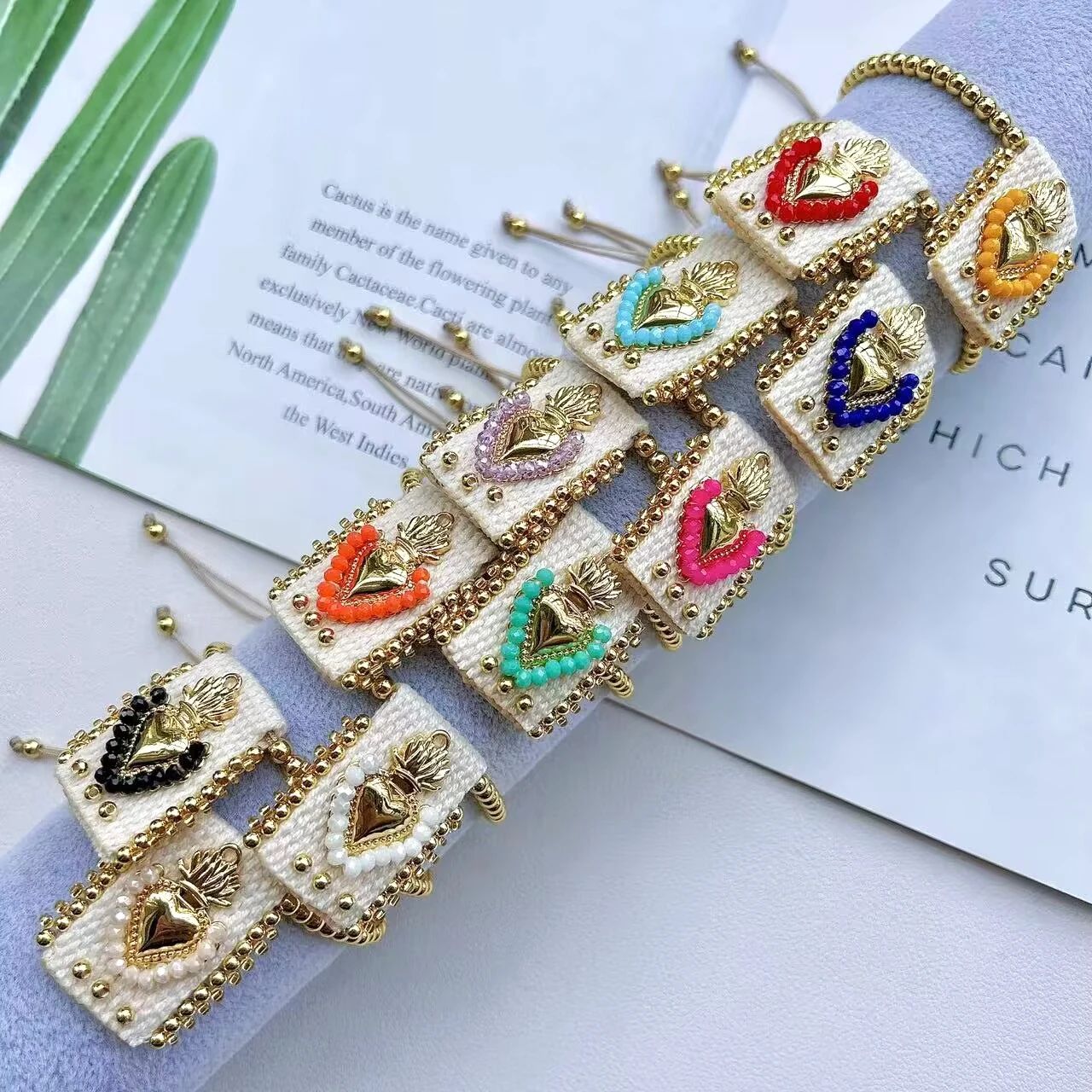 

5Pcs 2023 New Fashion Colorful Crystal Heart Brass Bracelets With 18k Gold Plated Beaded Jewelry Bracelet For Women Gift