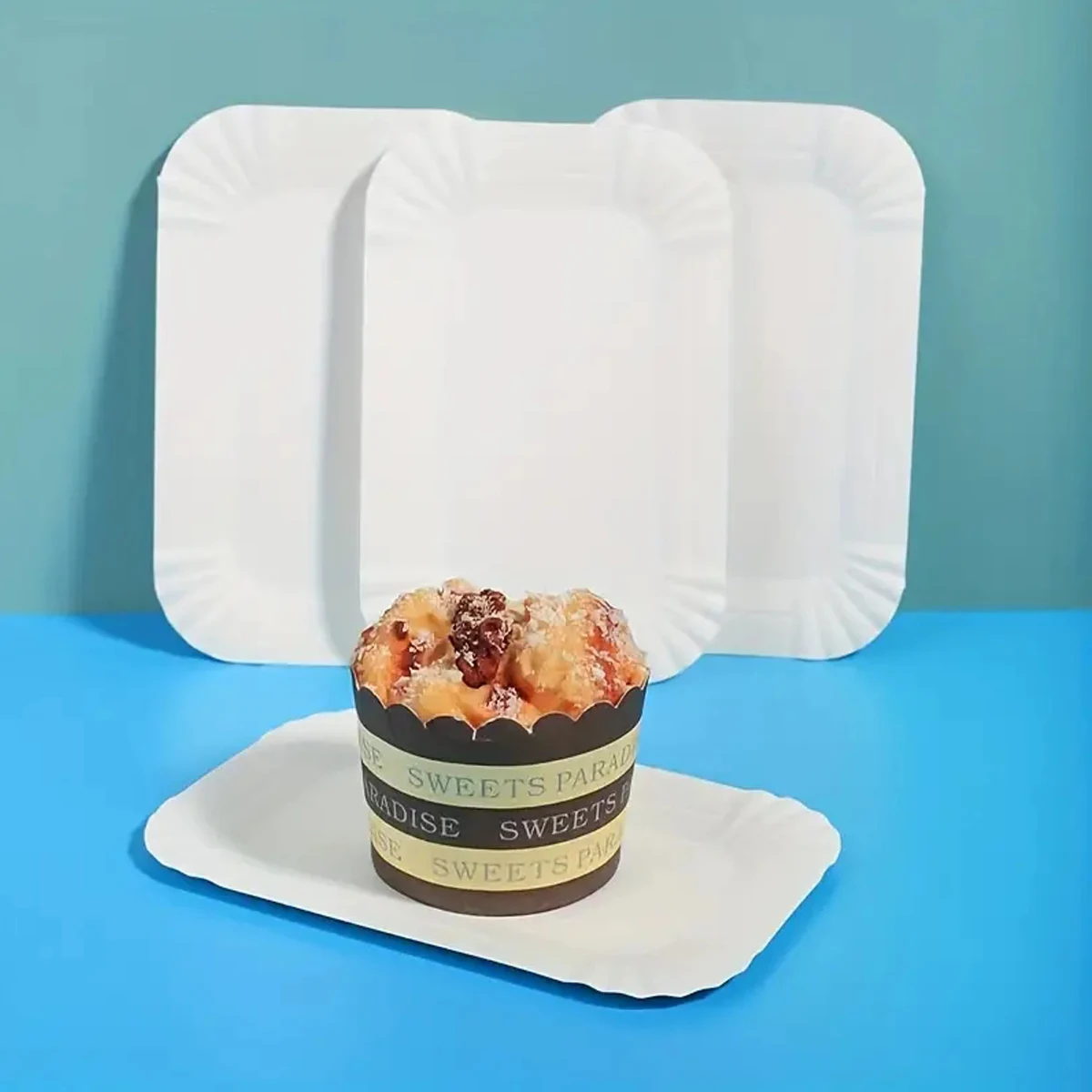 20/50pcs Rectangular Cake Tray White Paper Plate Disposable Dinner Plate Paper Cake Disposable Dinner To