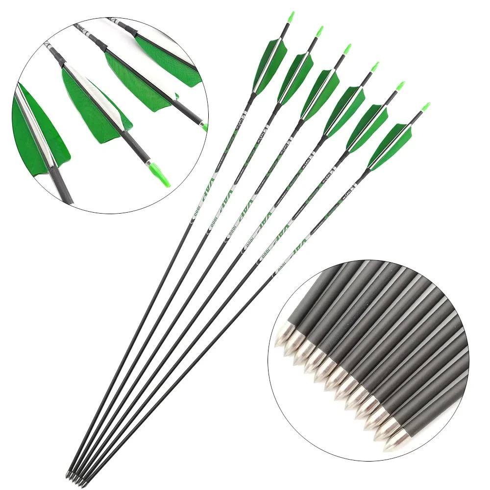 

Pure Carbon Arrow Shaft ID4.2mm Spine 400 500 600 700 800 900 4inch Turkey Feather for Recurve Bow Archery Shooting