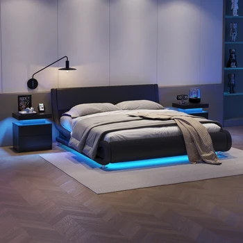 Comodino LED Comodino, tavolino da divano Luci Lato moderno con 2 cassetti per camera da letto (Bianco/grigio/nero) 1