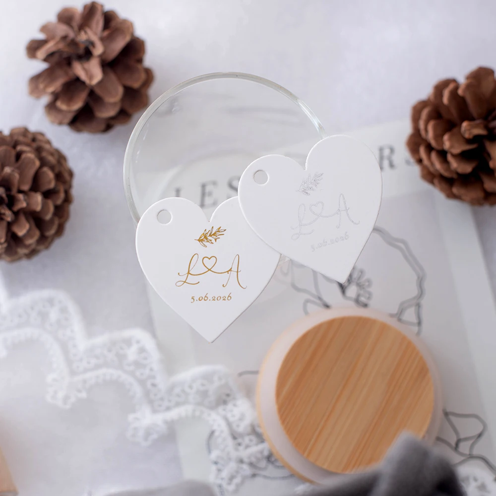 Gold Heart tags Customize your first letter of name Wedding Invitations Hang Tags For Handmade Items Personalized Card