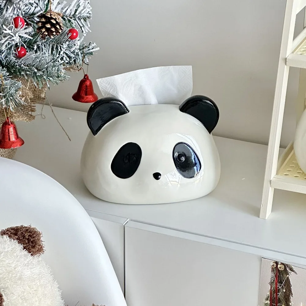 Cute Panda Tissue Box Drawing Box in The Living Room Bathroom Ceramic High-end Coffee Table Paper Box Home Decoration Napkins 4