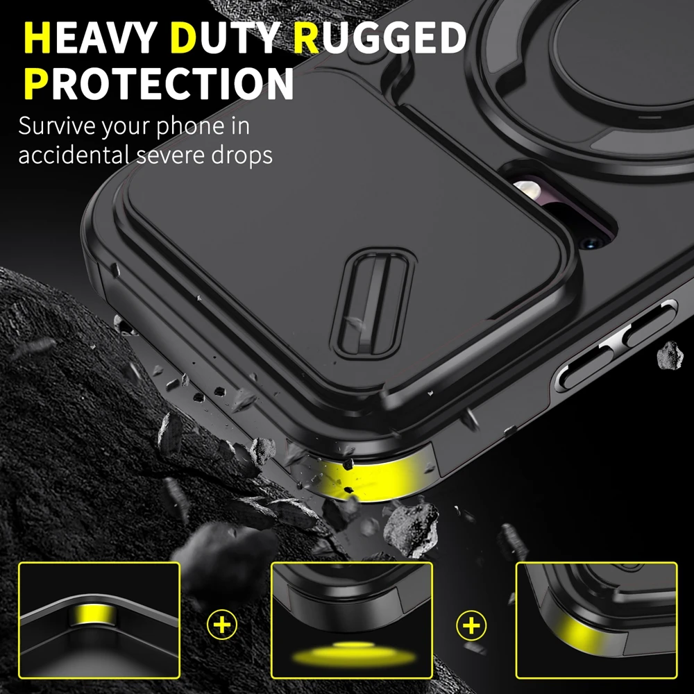 Shockproof Magnetic Ring Stand Holder Phone Case with Camera Lens Protection