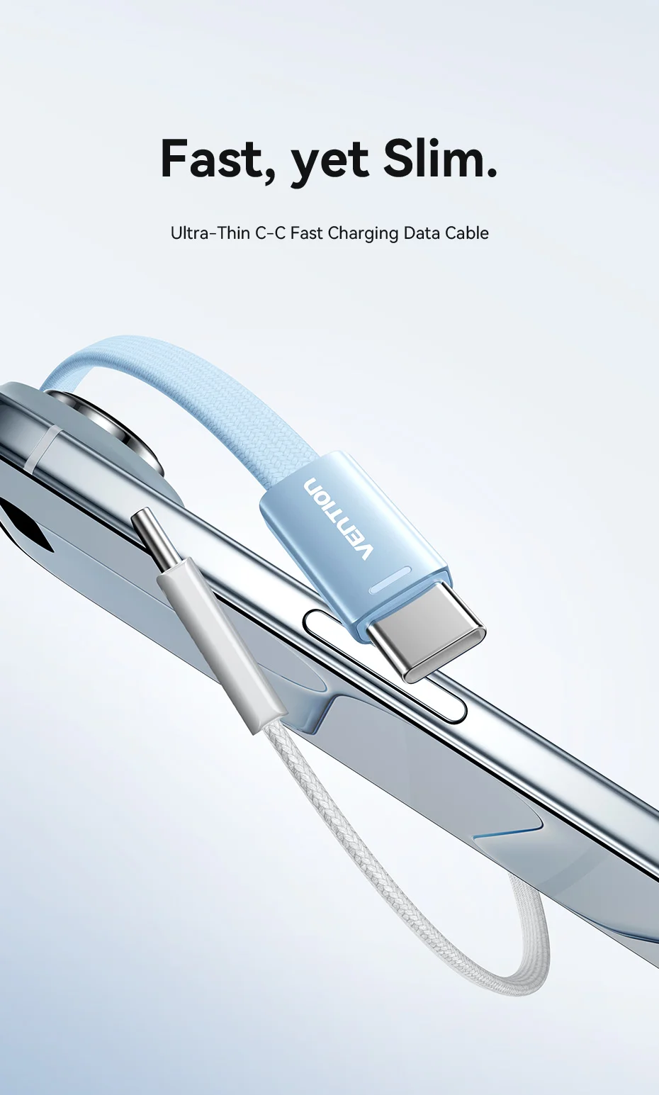 Vention USB-C auf Typ-C Kabel 3A Ultra-Dünn PD60W Schnellladekabel Typ-C Kabel für iPhone 17 16 15 Samsung S24 Xiaomi 17 – Detail 1