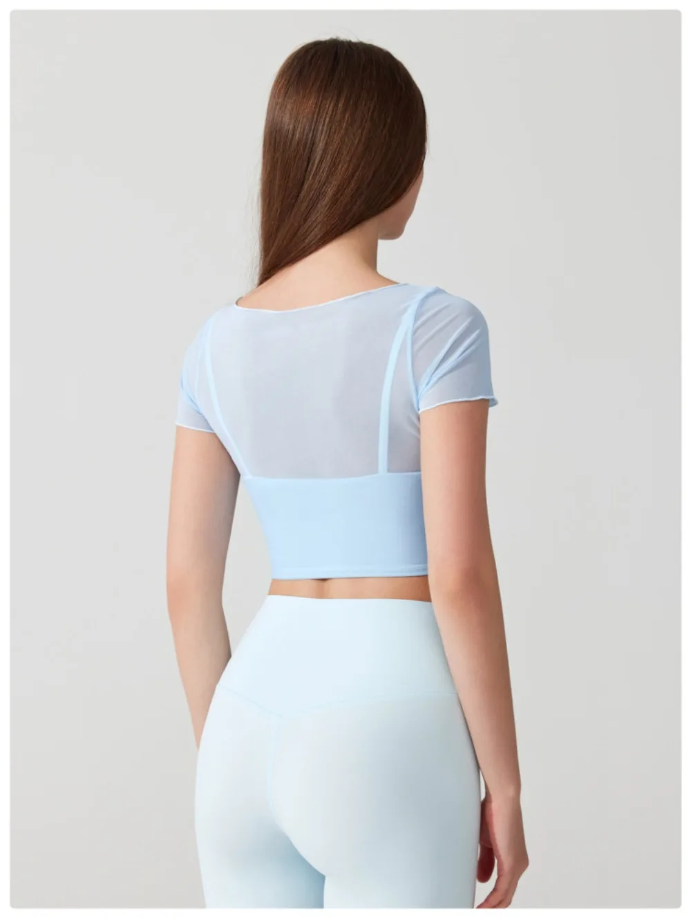 2-in-1 zweiteiliges Kurzarm-Trainingsoberteil, integrierter BH, Laufen, Yoga, Pilates, Fitness, T-Shirt, sportliche Activewear, Sport-BH für Damen – Detail 8