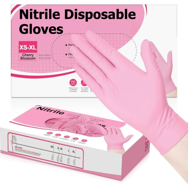 20/50/100PCS Pink Nitrile Disposable Gloves 3.5mil Latex Free Household Cleaning Gloves for Food Pre Tattoo Beauty Esthetician