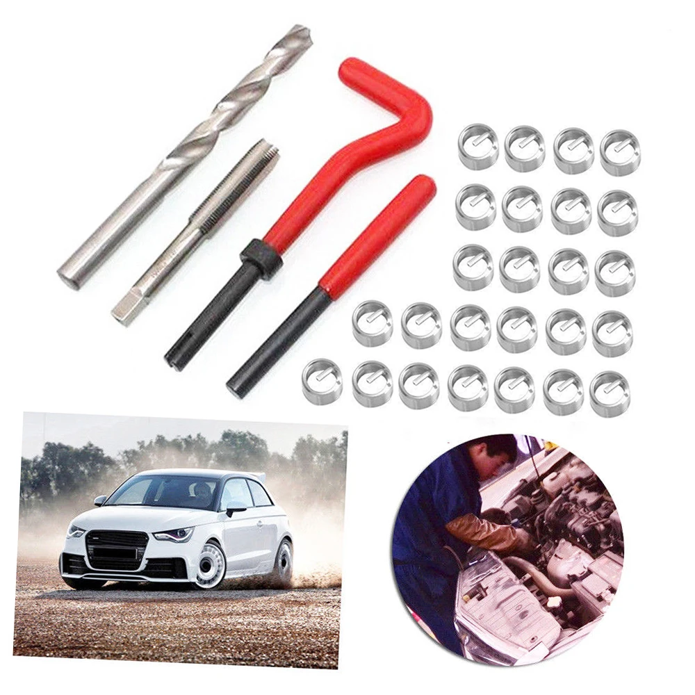 Metric Thread Repair Insert Kit 30Pcs M3 M4 M7 M9 M11 Helicoil Car Pro Coil Tool 304 Stainless Steel Auto Repair Tool Bag