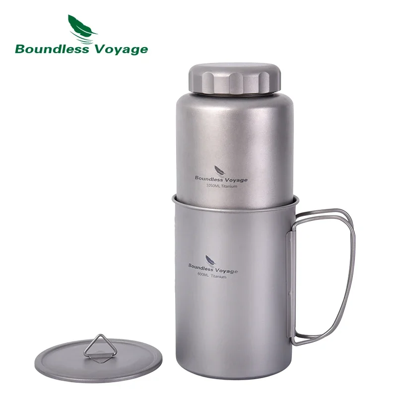 

Boundless Voyage 600ml Titanium Cup Portable Stackable Coffee Mug Outdoor Sports Camping Picnic Accompanying Water Bottle 1050ml