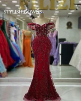 Luxury Red Evening Dress For Women Saudi Arabia Beaded Crystal Tassel Pageant Party Birthday Gowns Ball Bow Customized 1