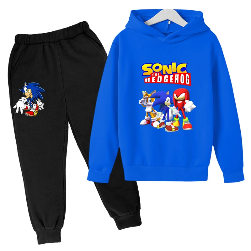 

2023 Children America Anime Sonic Sweatshirts Sets Boys Girls Long Sleeve Tops+Pants Kids Spring Fall Clothes Outfits 4-14 Years