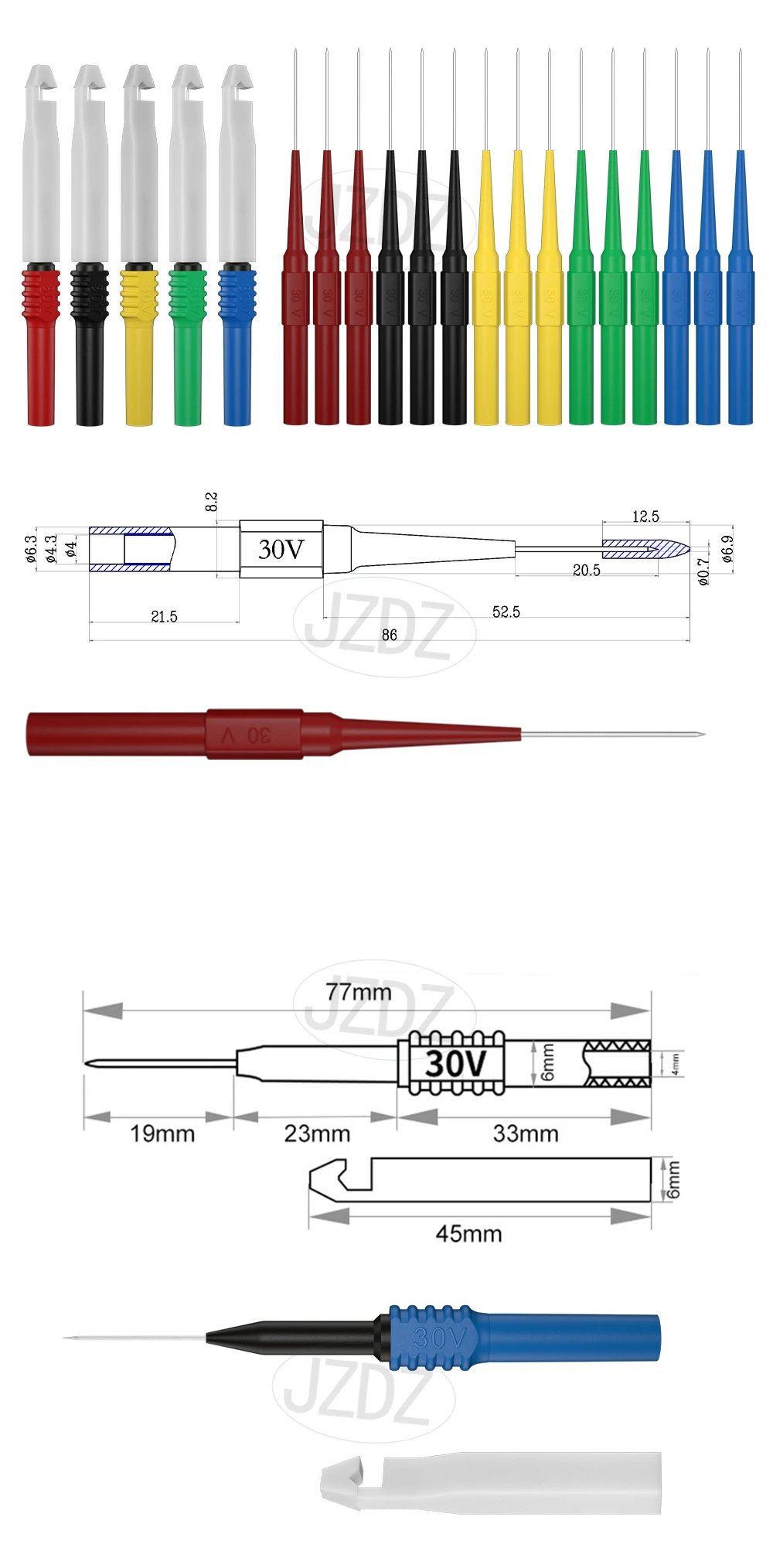 JZDZ 20PCS Multimeter Test Sonde Nadel Edelstahl Punktion Zurück Sonde Pin 4mm Bananen Buchse Inspektion Werkzeug JT0048 – Detail 1