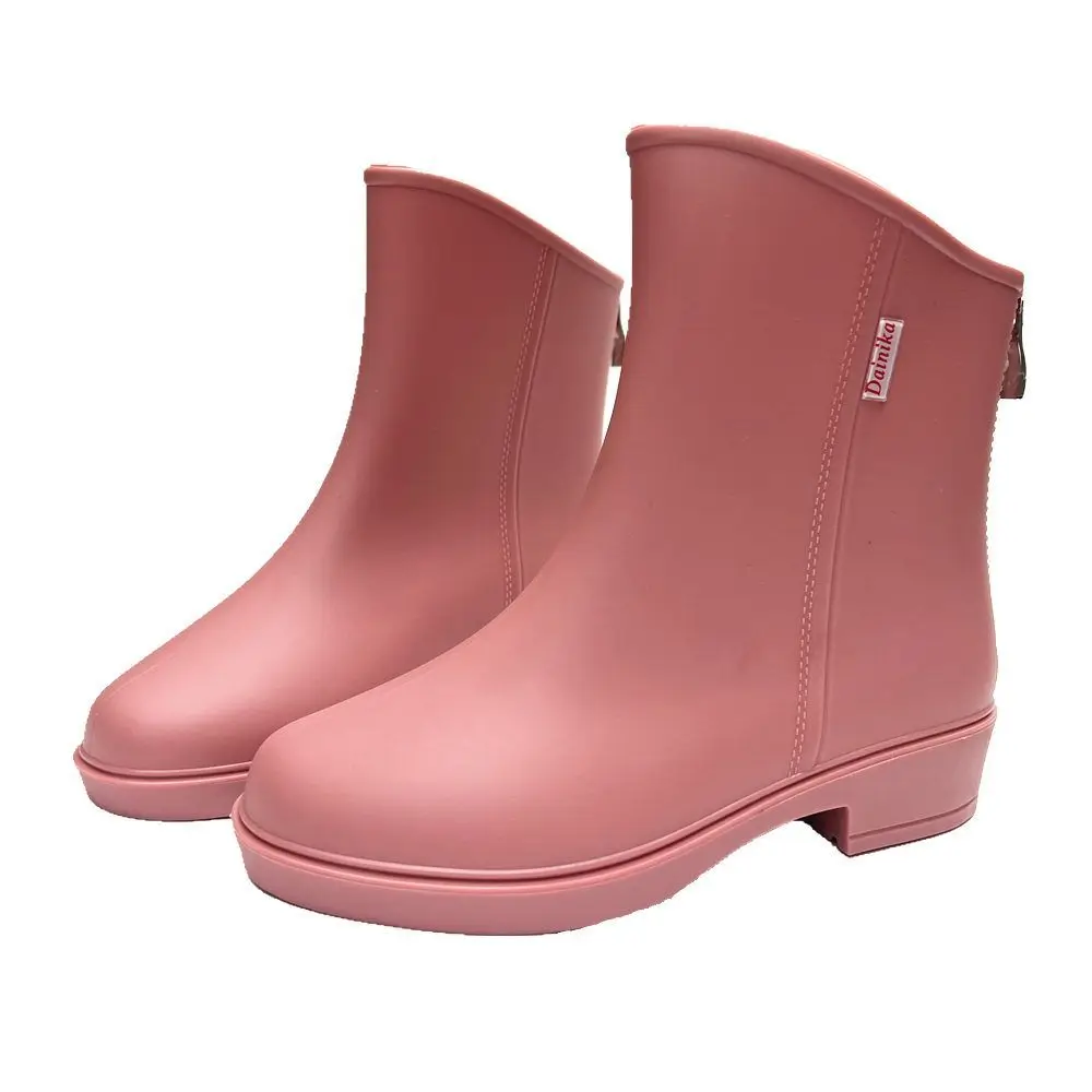 New Women Fashion Mid-calf Rain Boots Waterproof Female Fashion Slip-on Rainboots Non-slip Waterproof Water Shoes Wellies Boots