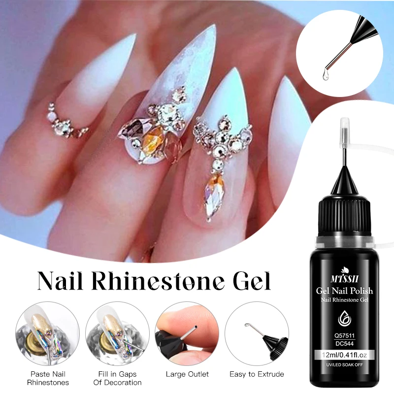 Premium Nail Rhinestone Gel - Alcohol-Free, Precision Application, Strong Hold, Glossy Finish