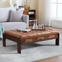 47.75" Leather Ottoman Coffee Table, Tufted Upholstered Cocktail Ottoman, Large Footrest Ottoman Bench with Solid Wood Frame 1
