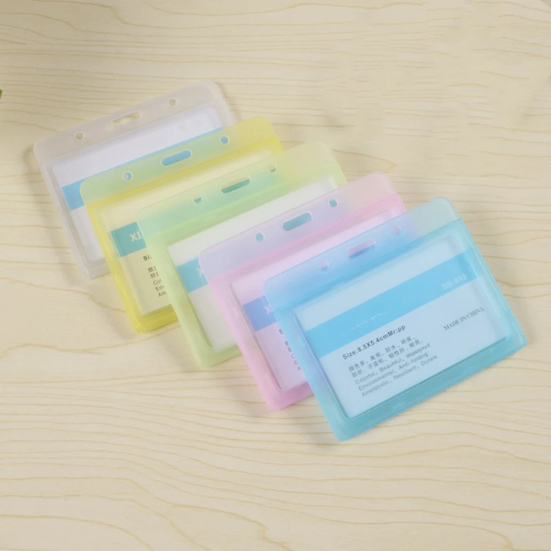 

2pcs/set Staff ID Tag Badge Holder Plastic Pass Work Card Cover Case Horizontal ID Name Badge Protector Sleeve for Staff Workers