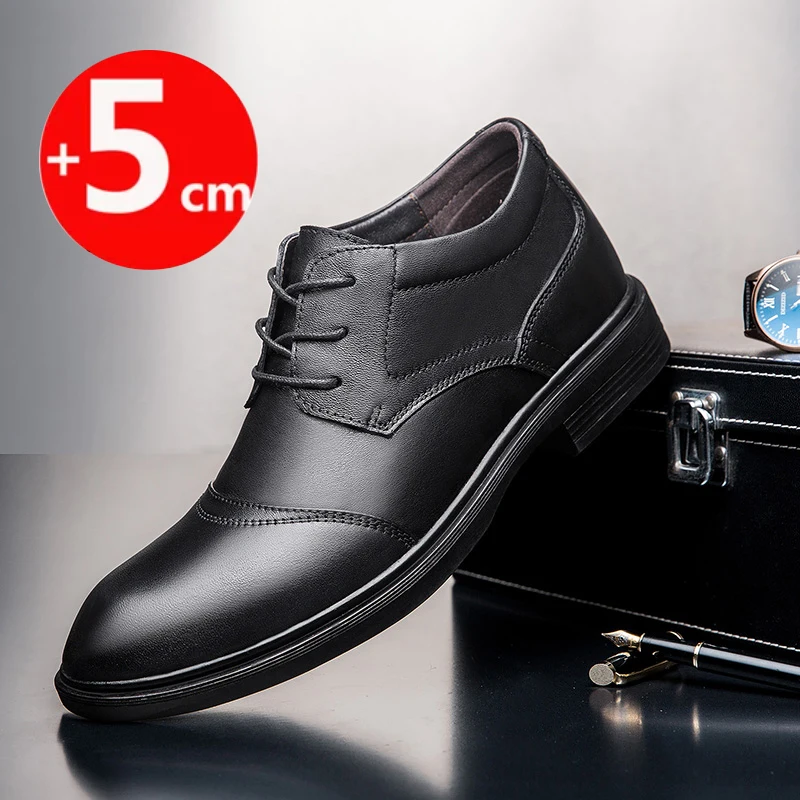 Hidden Heel 7CM Cow Leather Men Shoes Office Work Elevator Shoes Brand Man Business Oxfords Footwear Casual Lift Sneakers