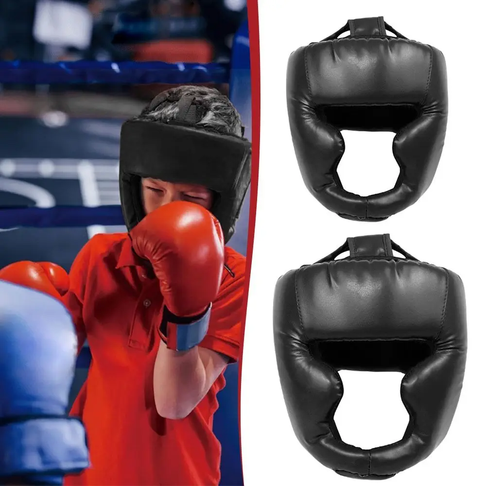 New PU Leather Boxing Headgear Breathable Full Coverage Boxing Helmet Adjustable Thick Foam Padding Boxing Headguard