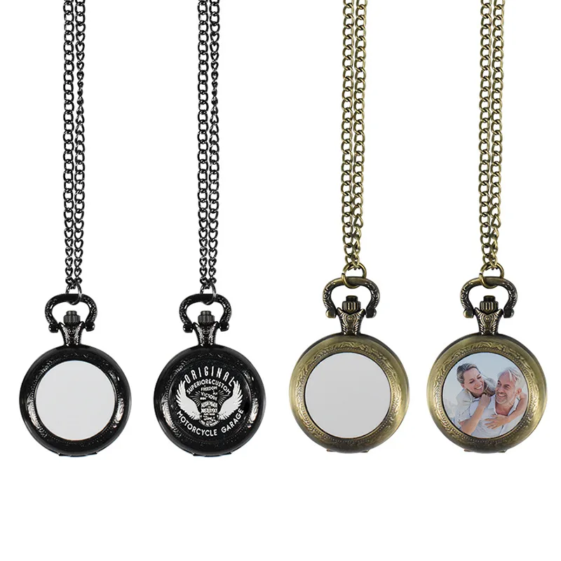 

1Pc Sublimation Blanks Vintage Necklace With Retro Pocket Watch Pendants Blanks Creative Gift For DIY Print Photo