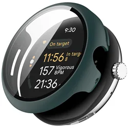 Premium Tempered Glass Case - High-Definition Screen Protector for Pixel Watch 3  41mm (Dark Green)