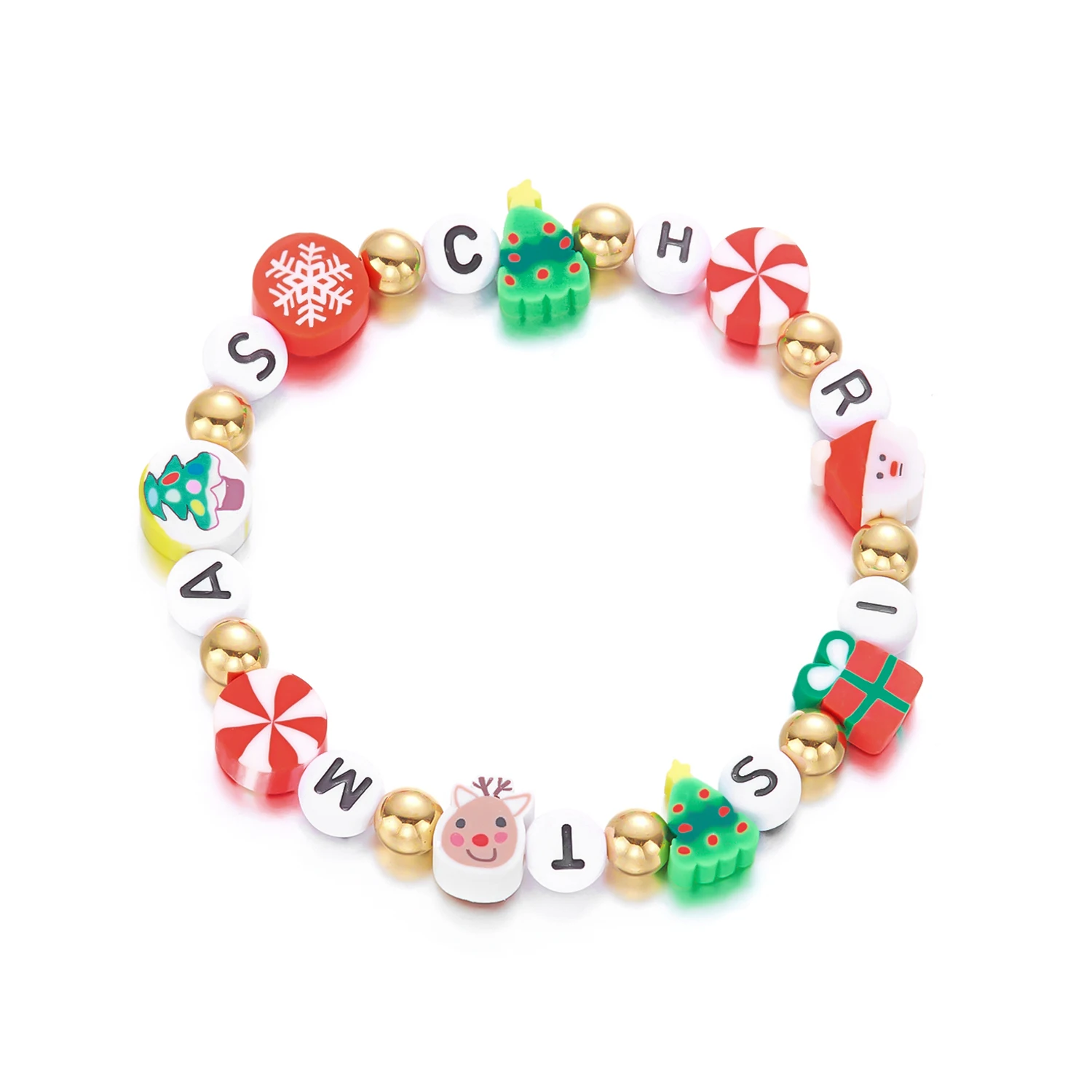 Weihnachten Bunte Polymer Clay Perlen Armbänder für Frauen Handgemachte Cartoon Santa Claus Schneeflocke Armbänder Neujahr Schmuck – Detail 9