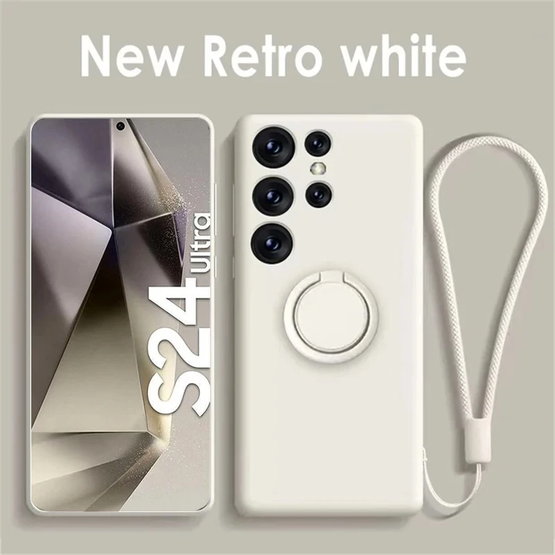 Liquid Silicone Phone Case with Magnetic Ring Holder and Strap