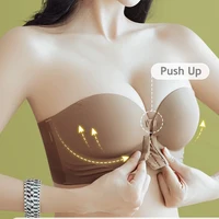 Soutiens-gorge sans bretelles à fermeture avant pour femmes, soutien-gorge push-up sans couture, optique douce, sous-vêtements solides, lingerie invisible réglable 1