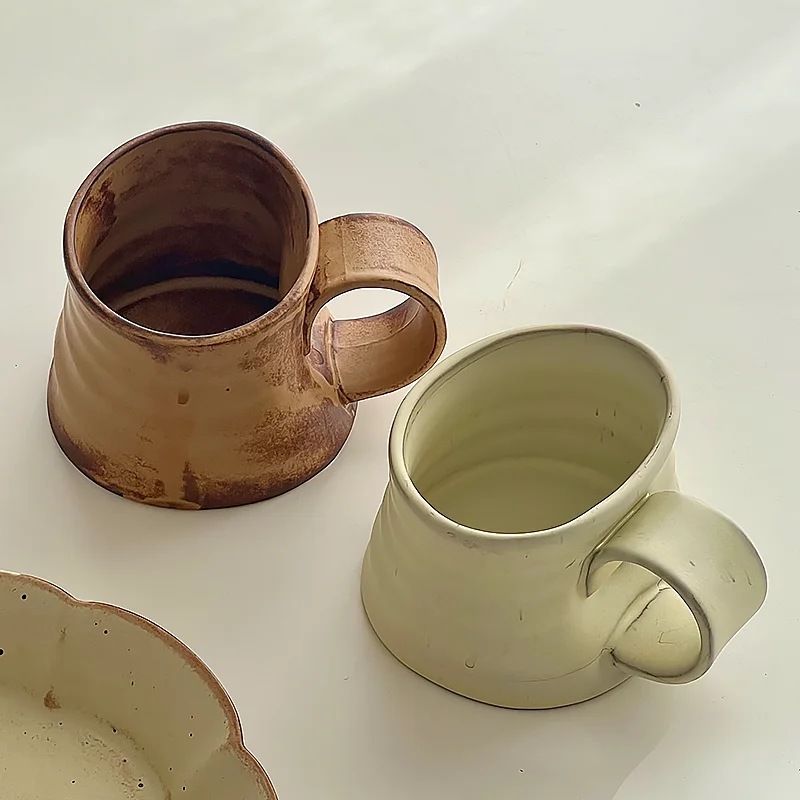 

Water Cup Ceramics Coarse Pottery Irregular Kiln Glaze Coffee Cup Latte Breakfast Handle Kitchen Drinkware Home