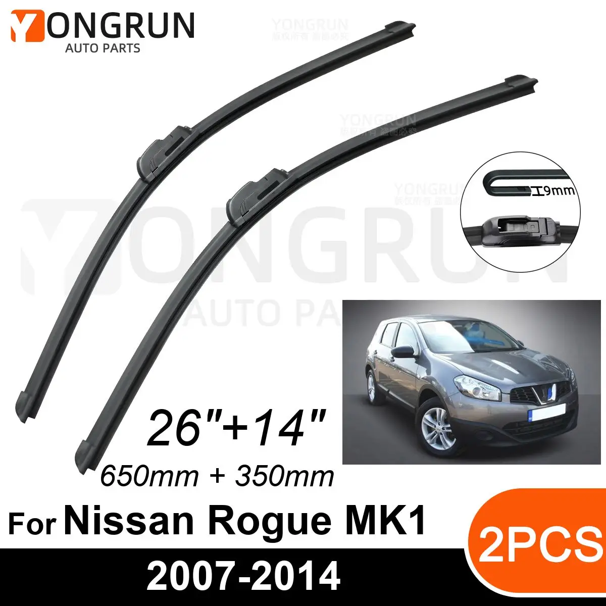 

Автомобильные стеклоочистители для Nissan Rogue MK1 2007-2014, резиновая щетка стеклоочистителя 26 + 14 дюймов, аксессуары для лобового стекла автомобиля