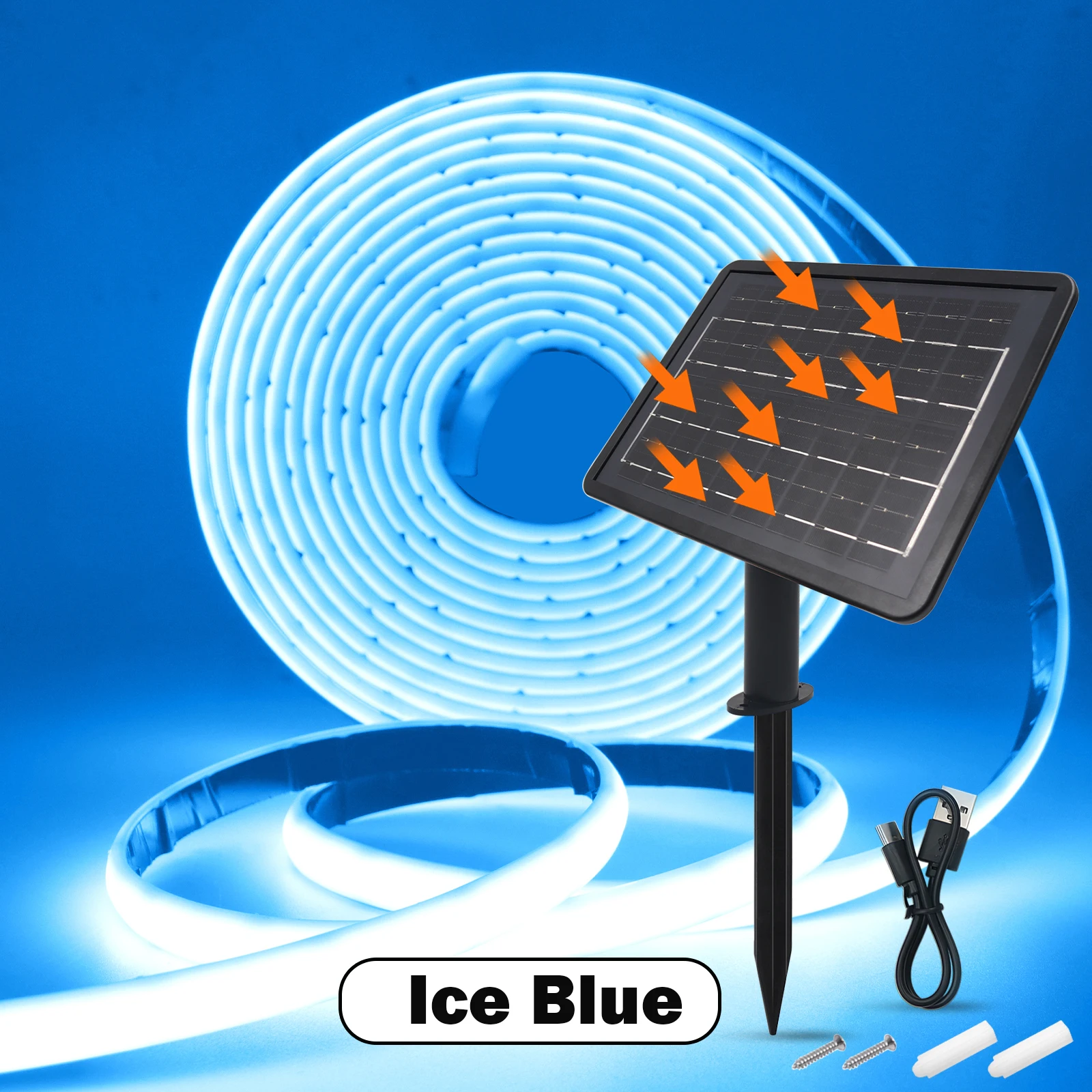 Solar Powered COB Neon LED Strip Light, IP68 Waterproof Flexible Ribbon for Home and Garden Lighting