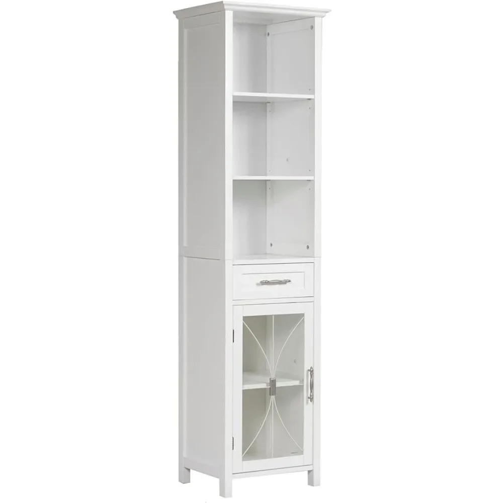 

Cabinet With 1 Drawer 3 Adjustable Shelves 6 Storage Spaces and 1 Tempered Glass-Paneled Door Bathroom Furniture Freight free