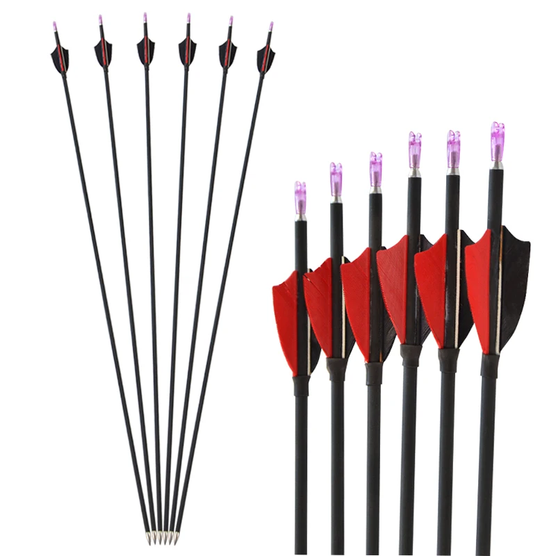 

6/12PCS Archery 1000 Spine Mixed Carbon Arrows Black Red Shield Turkey Feather Shot Quasi-Arrow OD 6mm for Bow Hunting Shooting