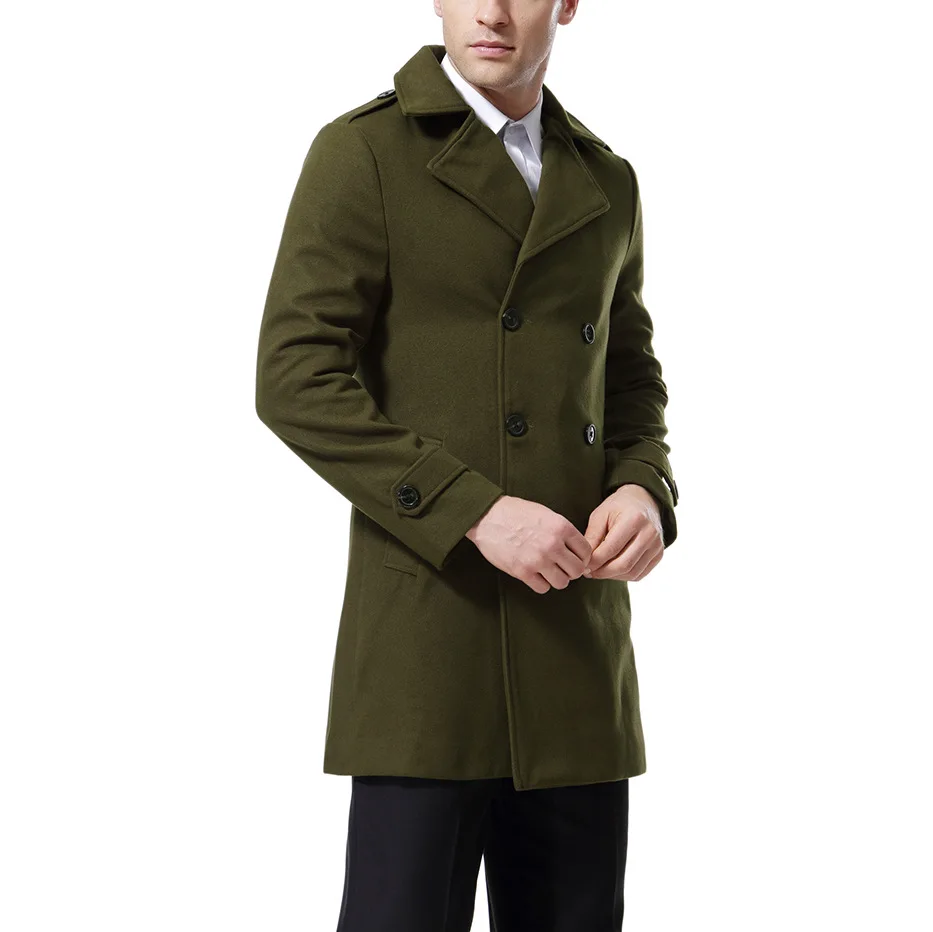 

Autumn Winter Long Elegant Thick Soft Warm Black Woolen Coat Men